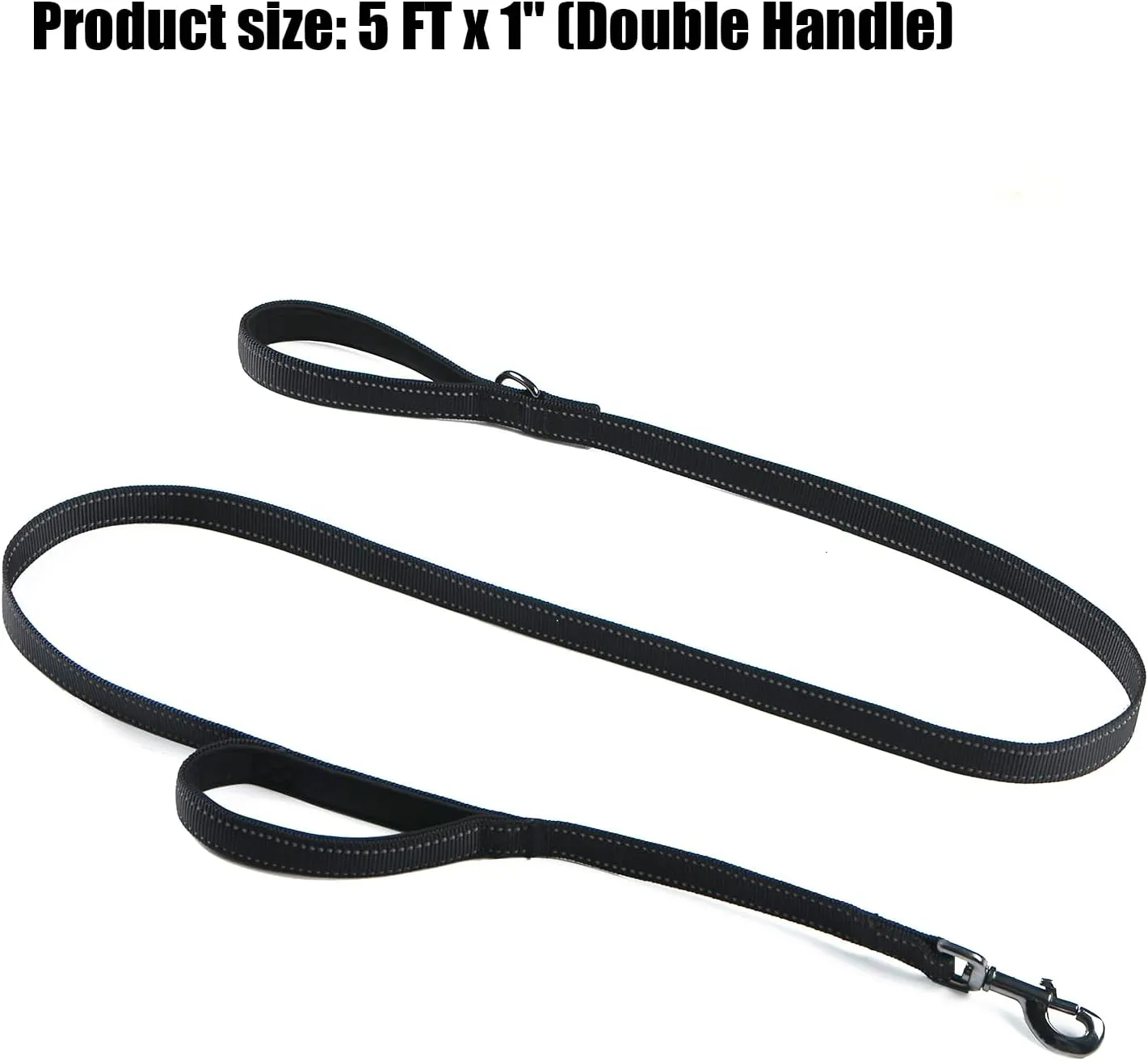 Heavy Duty Dog Leash for Medium to Large Dogs with Two Padded Handles 5FT, Double Handle Dog Leash (Black, 5 FT x 1" Wide)