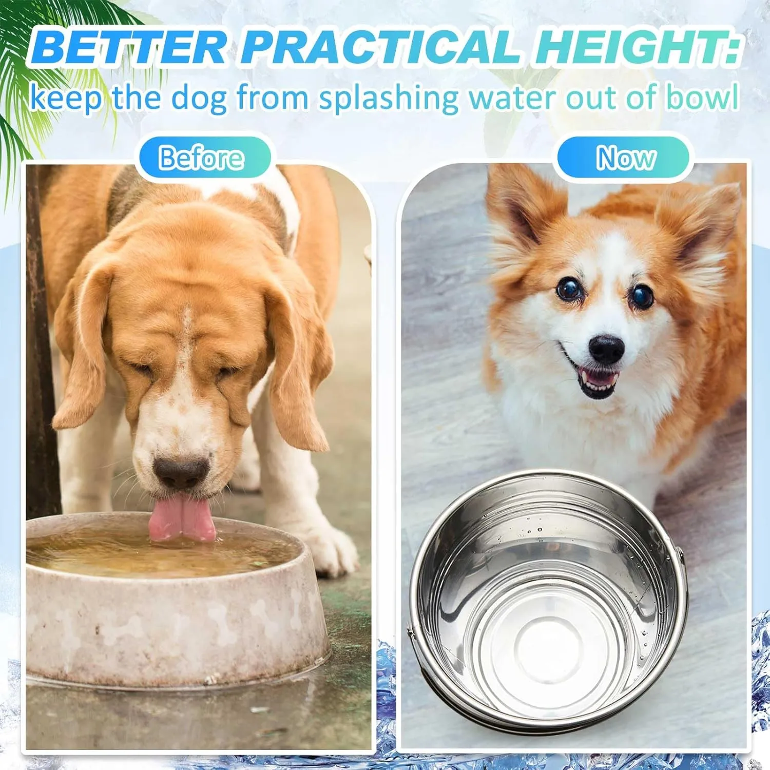 Hicarer 6 Pcs Dog Water Bucket, Heavy Duty Stainless Steel Pails for Pets, Kennels, Farms, Fences, Cages (2.1 Quart)