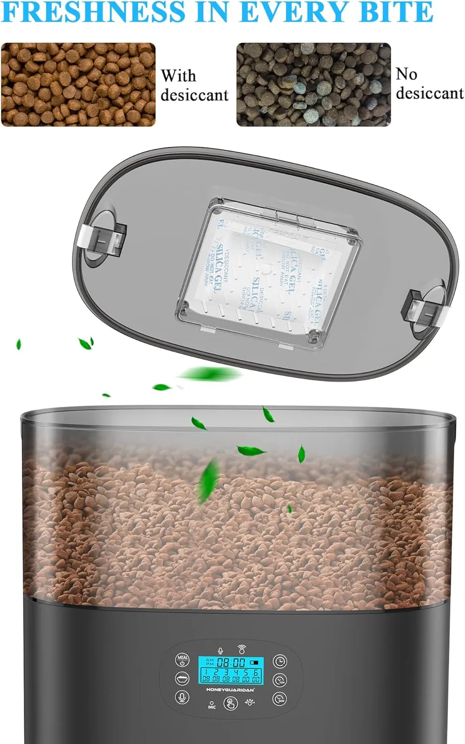 HoneyGuaridan 6L Automatic Cat Feeder for 2 Cats, 2.4G WiFi Enabled Smart Feed Automatic Pet Feeder for Cats & Dogs, Timed Pet Food Dispenser with Stainless Steel Bowl APP Control, 10s Voice Recorder