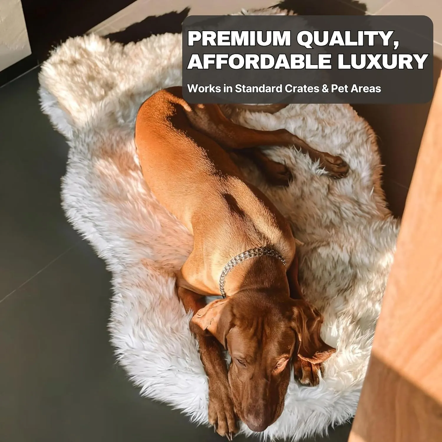 IHAPPYDOG Luxury Faux Fur Orthopedic Dog Bed, Memory Foam Dog Bed for Small, Medium, Large and XL Pets, Fluffy Pet Rug with Waterproof and Washable Cover, White, Giant 60x35