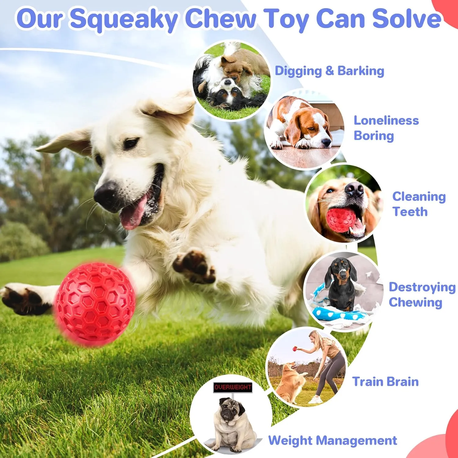 Indestructible Squeaky Dog Balls for Aggressive Chewers, Interactive Dog Toys for Aggressive Chewers for Relieving Anxiety, Dog Chew Toy Balls for Small Medium Large Dogs, Outdoor Dog Toys