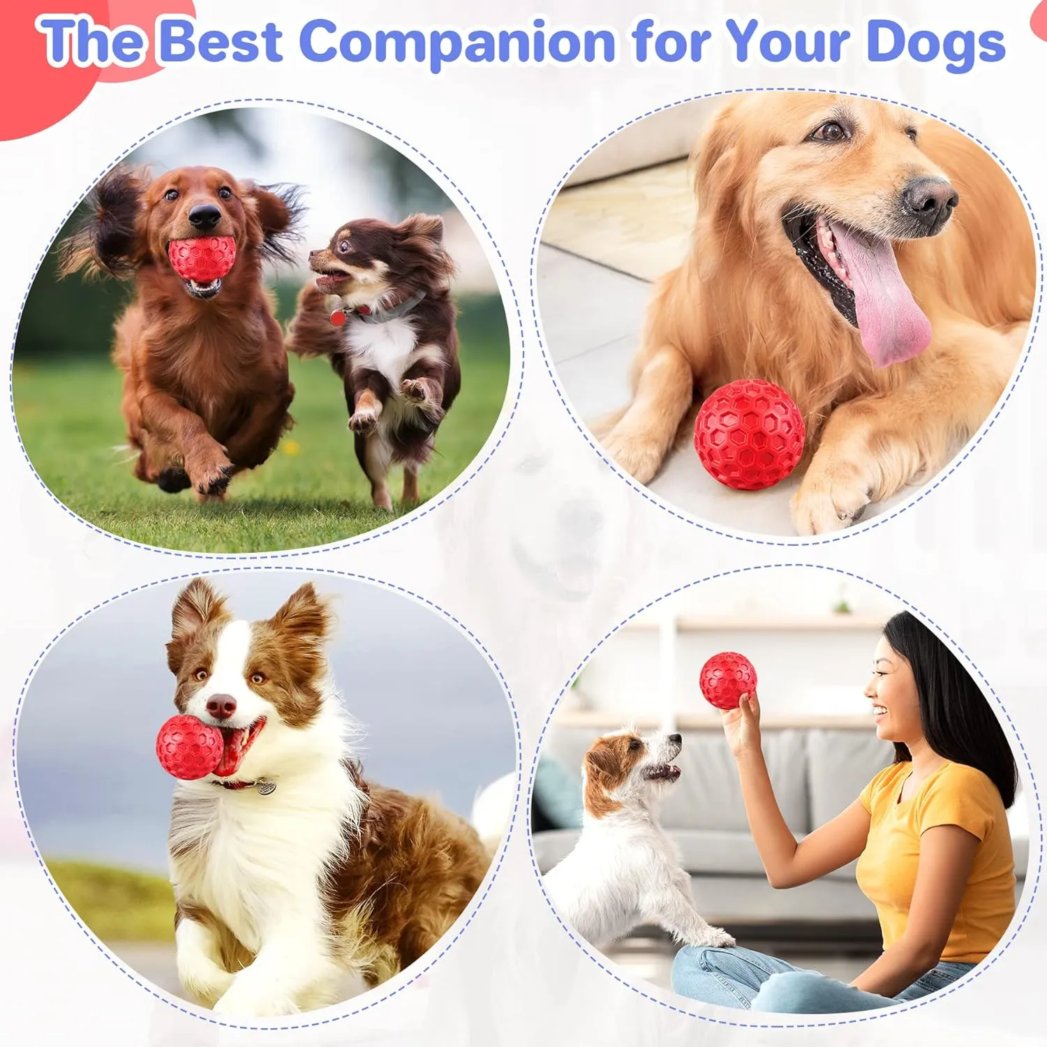 Indestructible Squeaky Dog Balls for Aggressive Chewers, Interactive Dog Toys for Aggressive Chewers for Relieving Anxiety, Dog Chew Toy Balls for Small Medium Large Dogs, Outdoor Dog Toys