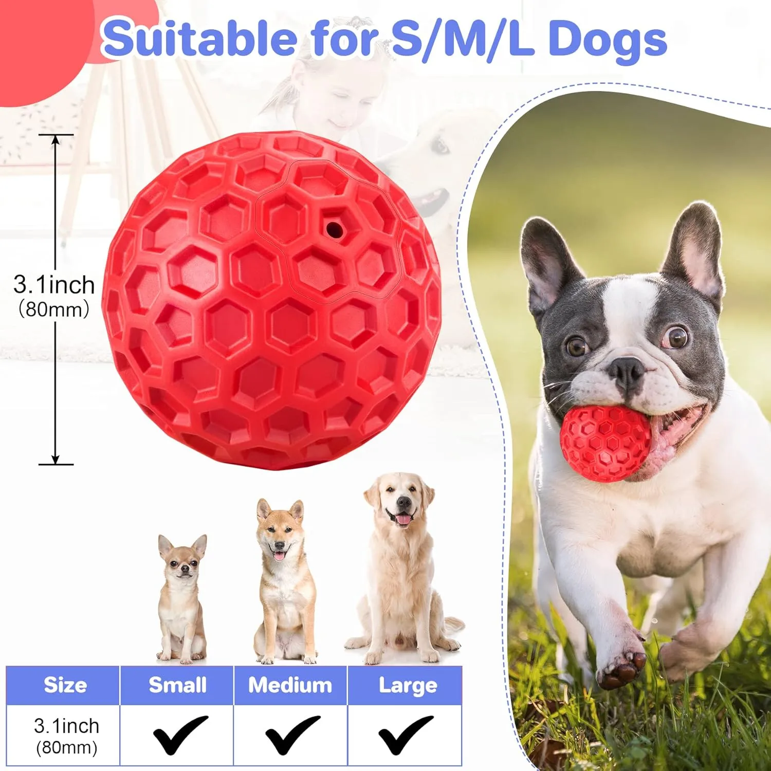 Indestructible Squeaky Dog Balls for Aggressive Chewers, Interactive Dog Toys for Aggressive Chewers for Relieving Anxiety, Dog Chew Toy Balls for Small Medium Large Dogs, Outdoor Dog Toys