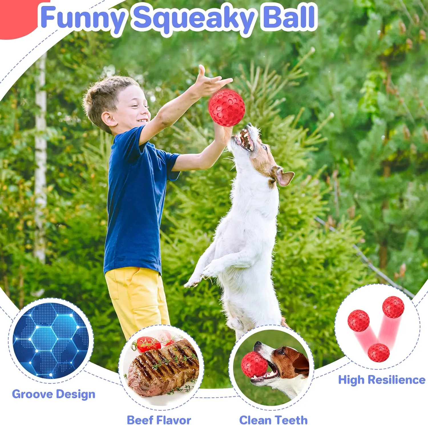 Indestructible Squeaky Dog Balls for Aggressive Chewers, Interactive Dog Toys for Aggressive Chewers for Relieving Anxiety, Dog Chew Toy Balls for Small Medium Large Dogs, Outdoor Dog Toys