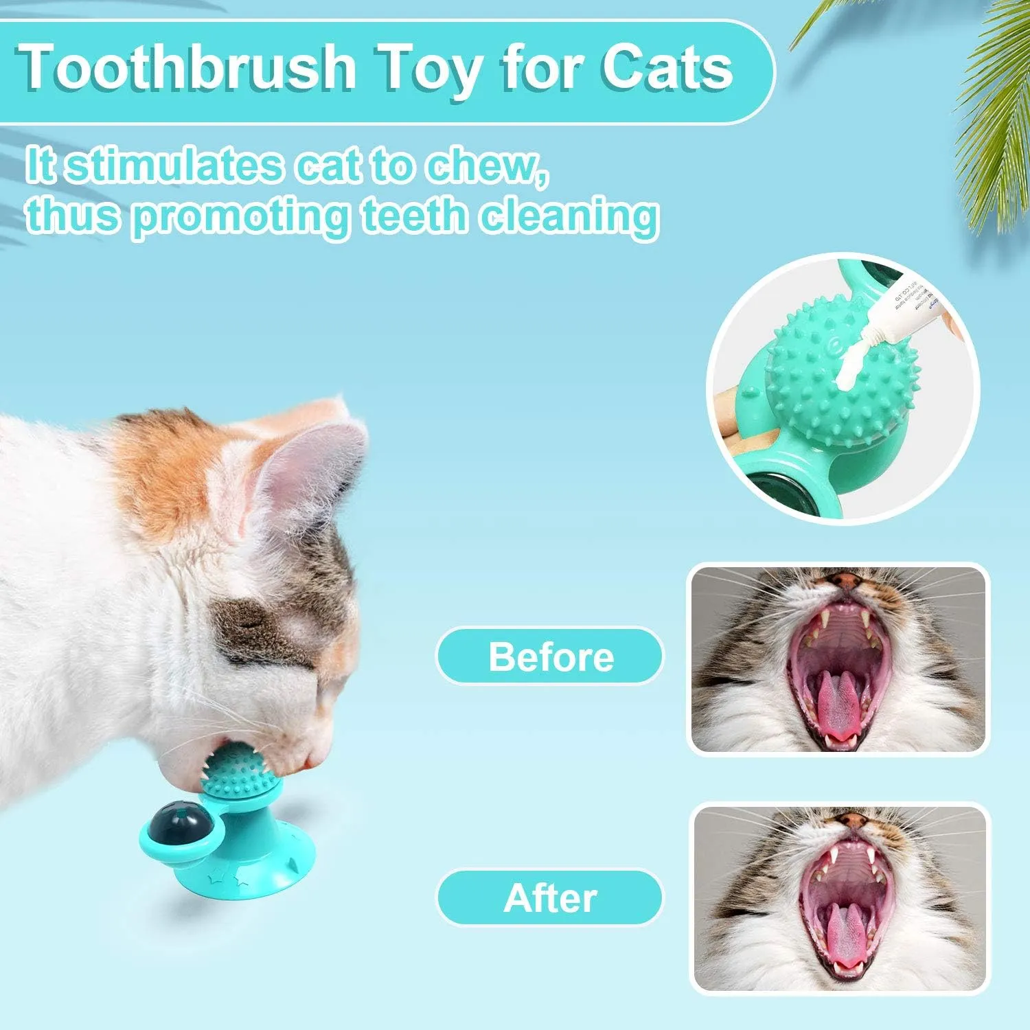 Interactive Windmill Cat Toys with LED Light Ball Suction Cup Catnip Toy for Cat Exercise (Pink)