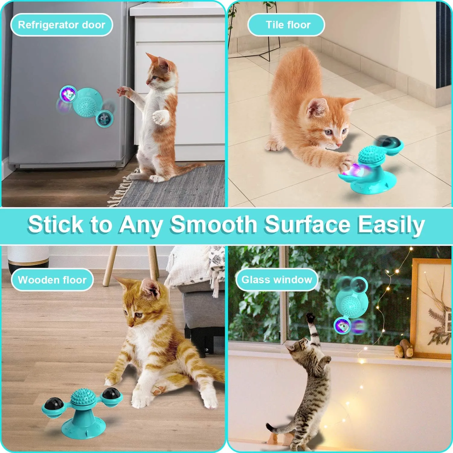 Interactive Windmill Cat Toys with LED Light Ball Suction Cup Catnip Toy for Cat Exercise (Pink)