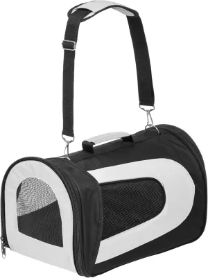 IRIS USA Large Soft Sided Carrier with Shoulder Strap, Sturdy Collapsible Water Resistant Cat Dog Pet Carrier with Padded Bottom and Top Handle for Travel Road Trip, Black