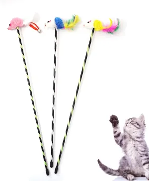 IUHKBH 3 PCS Cat Wands with Mice Long Cat Teaser Wands for Cats Kittens Having Fun Exerciser Playing