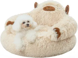 Jiupety Calming Dog and Cat Bed, Cozy Donut Cute Small Dog Beds, Anti Anxiety Round L(27" x 27" x 8") Size for Pets up to 28 lbs, Camel