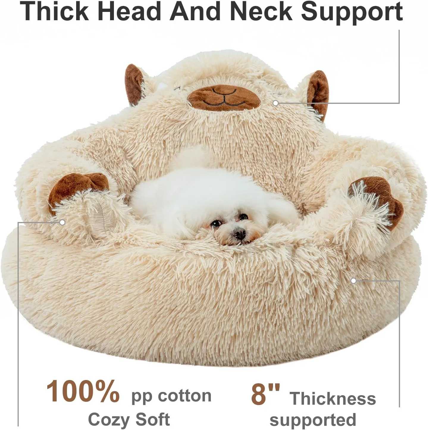 Jiupety Calming Dog and Cat Bed, Cozy Donut Cute Small Dog Beds, Anti Anxiety Round L(27" x 27" x 8") Size for Pets up to 28 lbs, Camel
