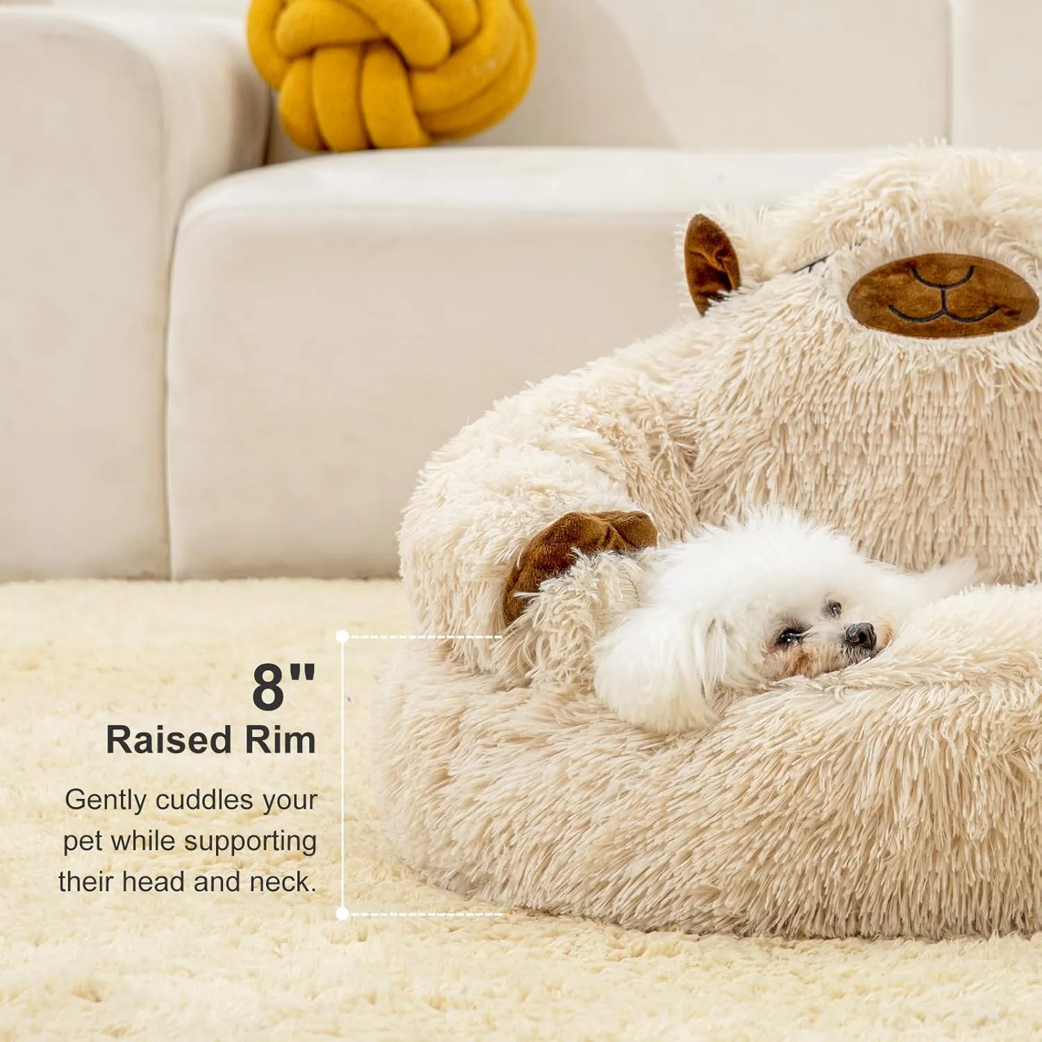 Jiupety Calming Dog and Cat Bed, Cozy Donut Cute Small Dog Beds, Anti Anxiety Round L(27" x 27" x 8") Size for Pets up to 28 lbs, Camel