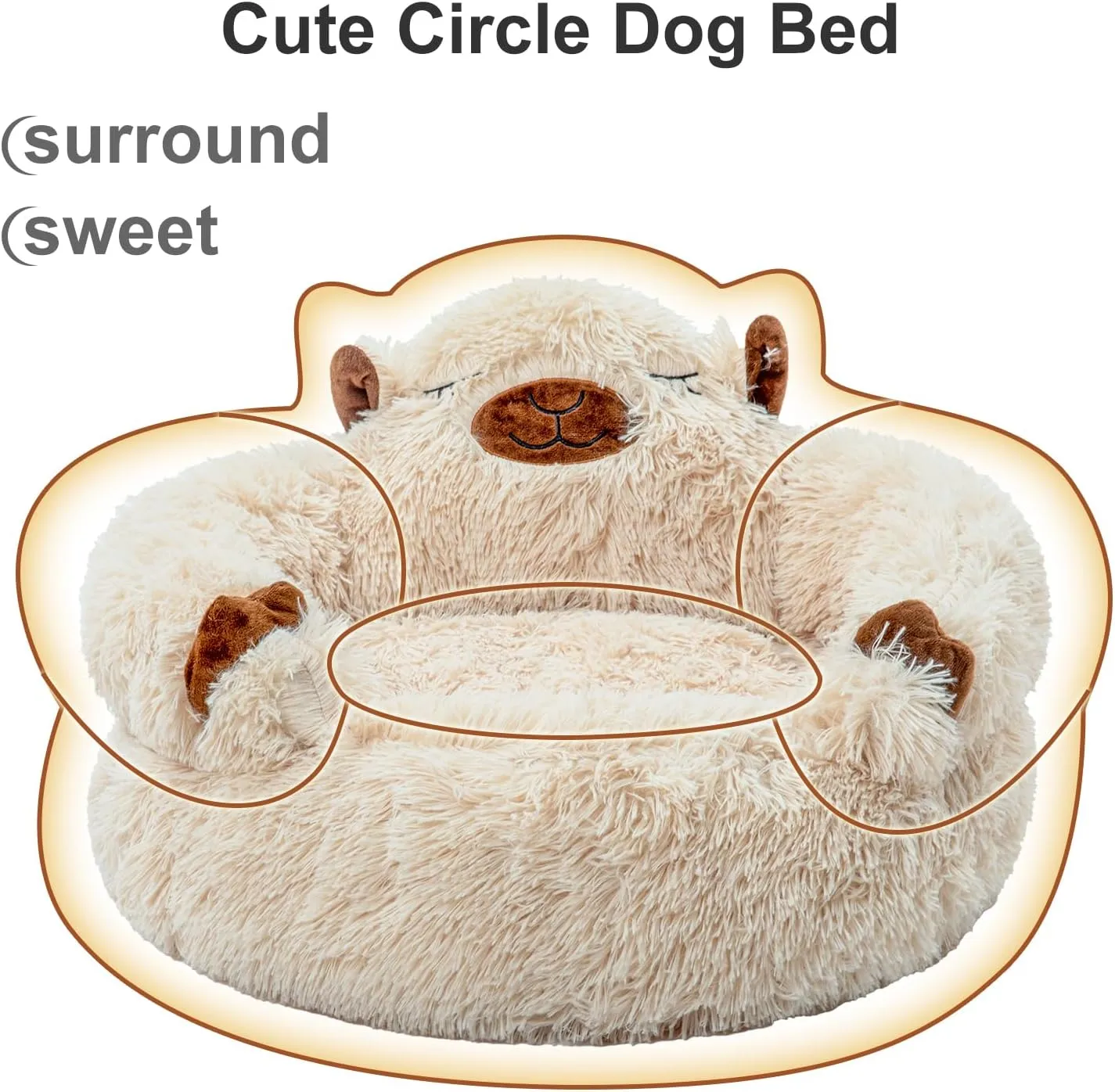 Jiupety Calming Dog and Cat Bed, Cozy Donut Cute Small Dog Beds, Anti Anxiety Round L(27" x 27" x 8") Size for Pets up to 28 lbs, Camel