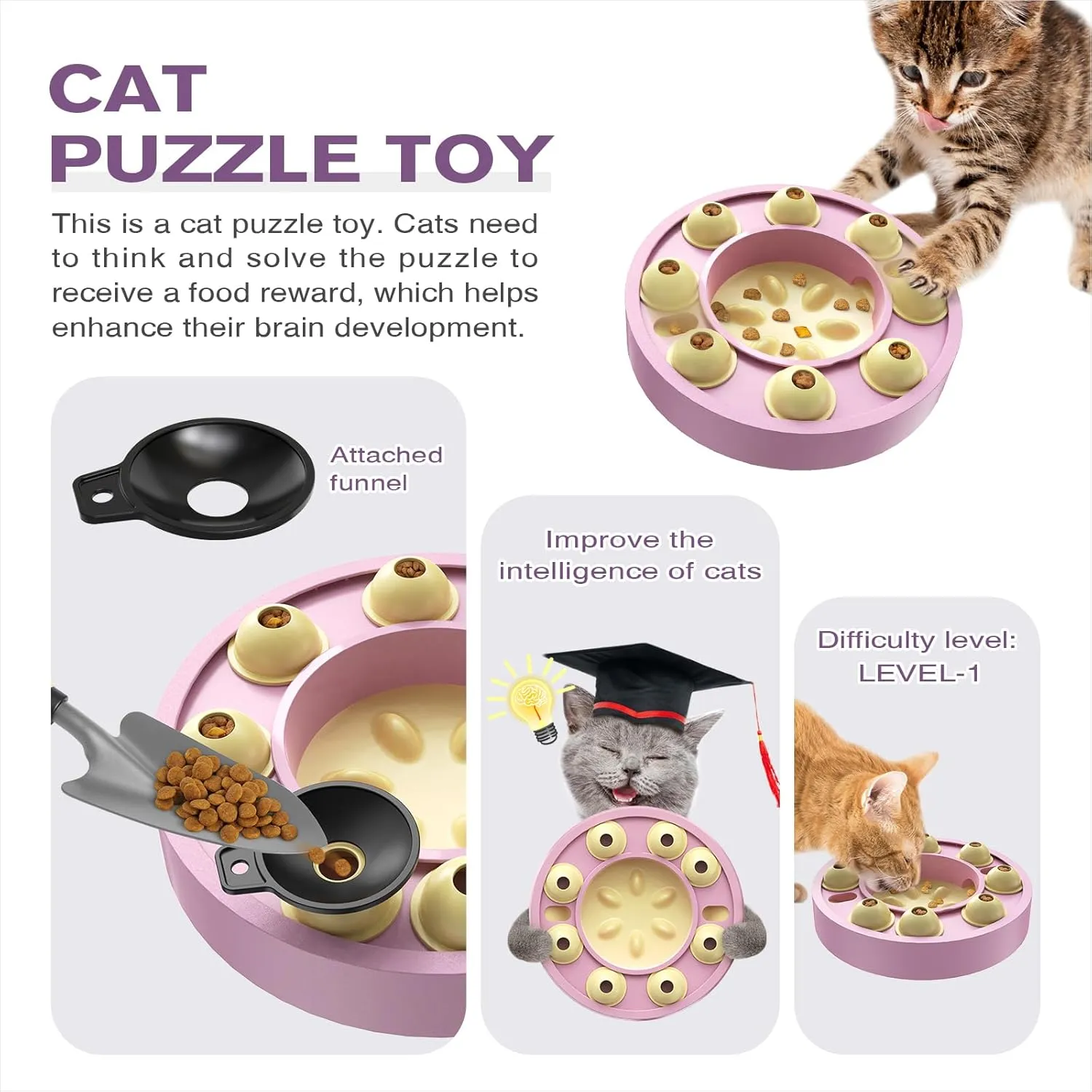 KADTC Cat Puzzle Game Weight Loss Bowl for Indoor Cats Slow Mind Feeder Kitten Puzzles Toys Treat Dispensing Food Dispenser Kitty Enrichment Mental Stimulation Toy