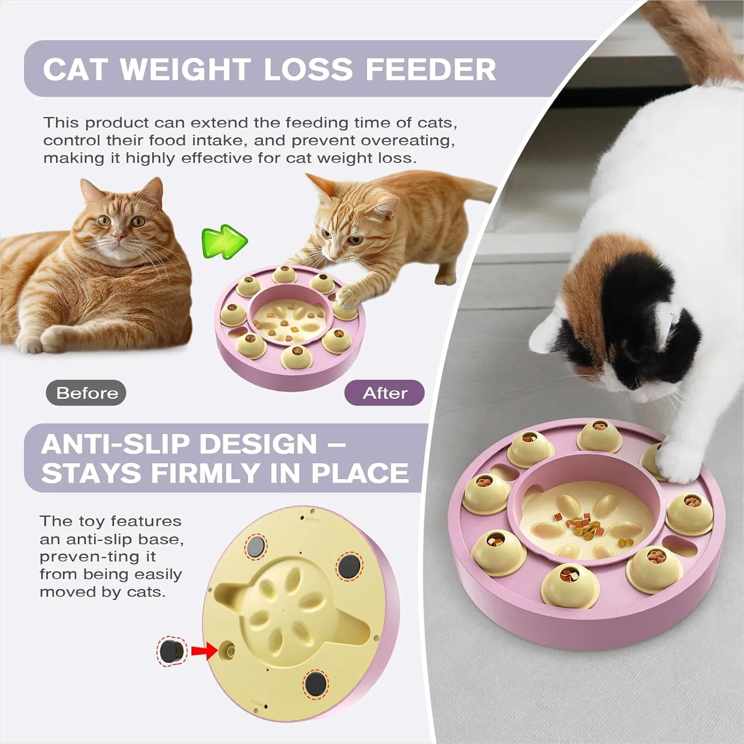 KADTC Cat Puzzle Game Weight Loss Bowl for Indoor Cats Slow Mind Feeder Kitten Puzzles Toys Treat Dispensing Food Dispenser Kitty Enrichment Mental Stimulation Toy