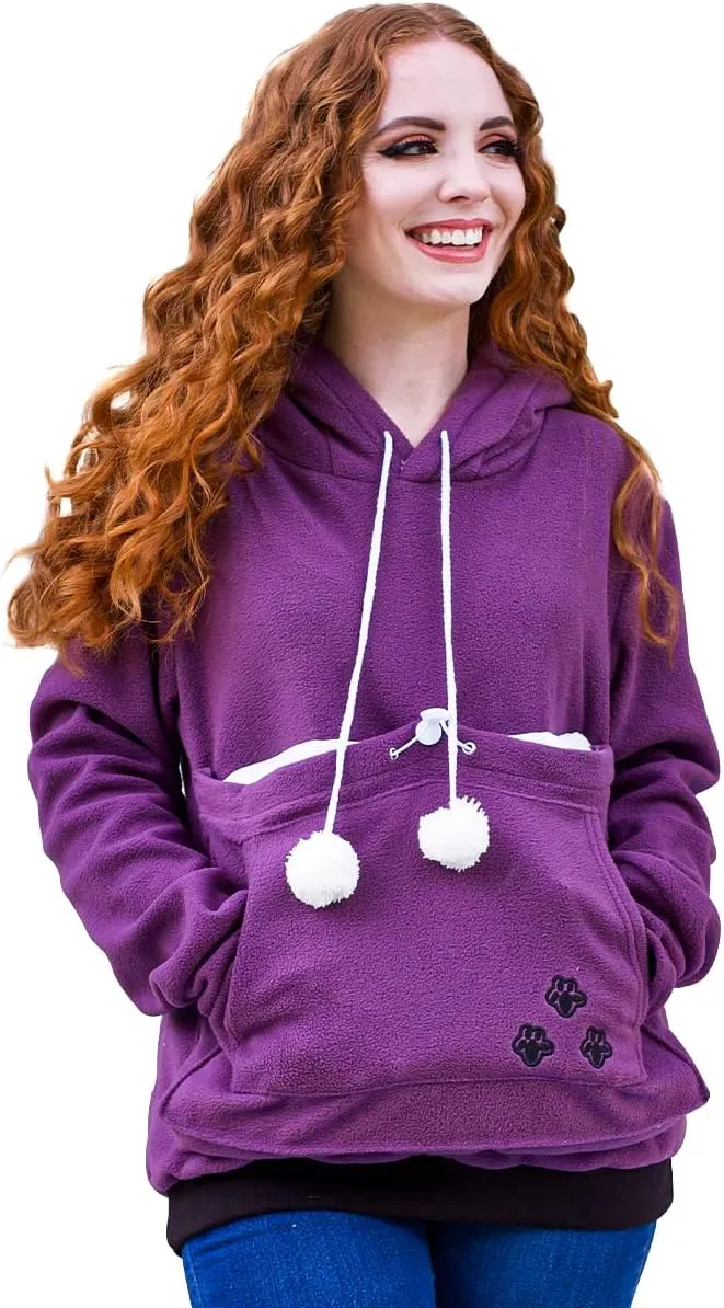 LINYUCHEN Cat Dog Pouch Hoodie Puppy Kitten Large Pocket Carriers Pullover- Fleece Sweatshirt with Soft Pet Pouch for women