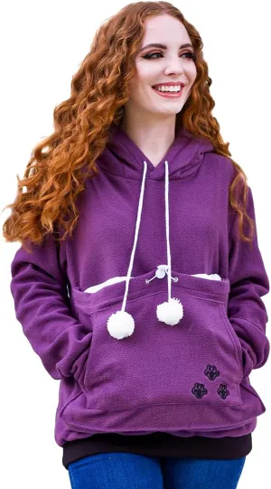 LINYUCHEN Cat Dog Pouch Hoodie Puppy Kitten Large Pocket Carriers Pullover- Fleece Sweatshirt with Soft Pet Pouch for women