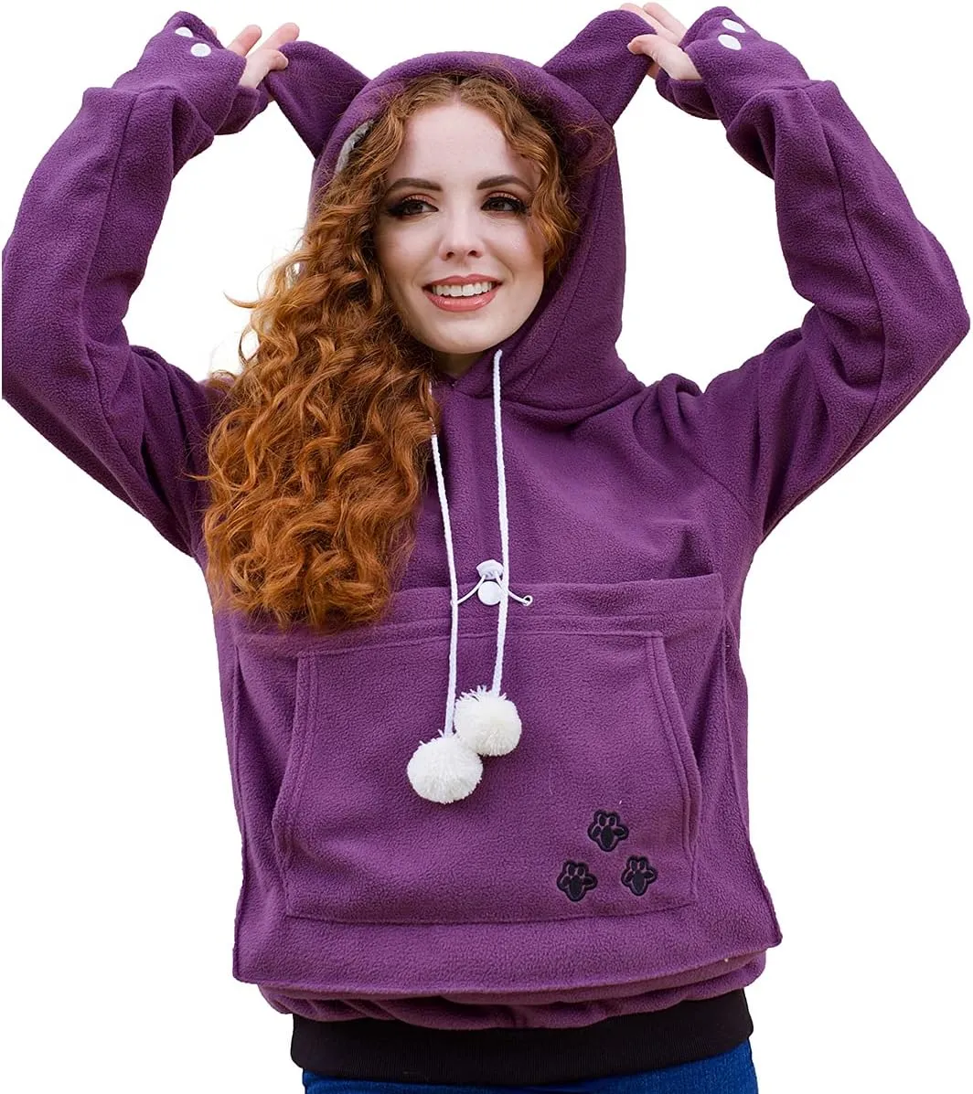 LINYUCHEN Cat Dog Pouch Hoodie Puppy Kitten Large Pocket Carriers Pullover- Fleece Sweatshirt with Soft Pet Pouch for women