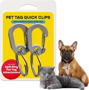 LuckyPet Klippy Pet Tag Quick Clips - Cat & Dog Collar for ID Tags Holder Efficient Ring Attachment Clip for Safety - Silver, 2 Pack