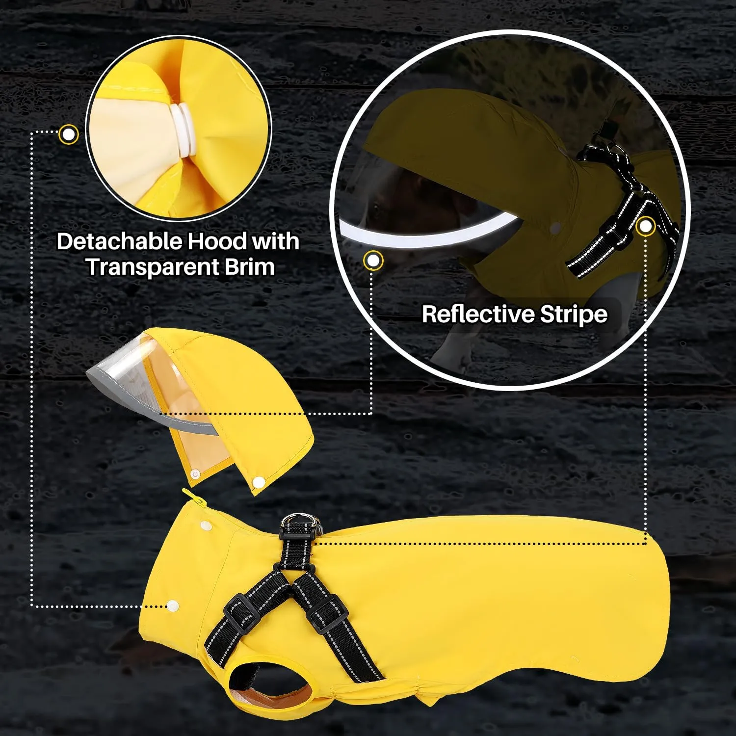 Lukovee Dog Raincoat - Waterproof Rain Jacket with Harness & Removable Hood, Reflective Double Layer Dog Rain Coat Poncho for Small Medium Large Dogs Puppy (XL, Yellow)