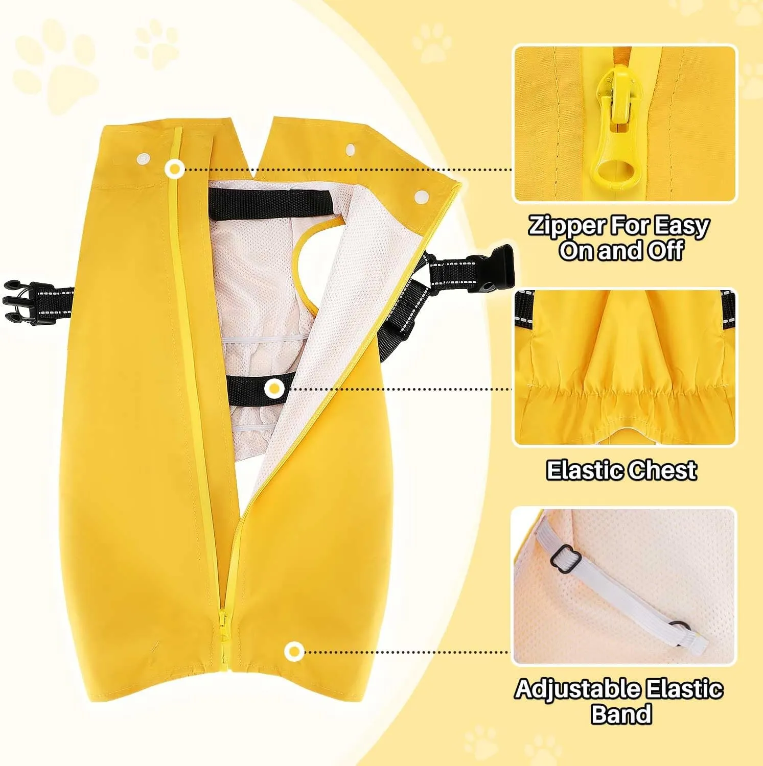 Lukovee Dog Raincoat - Waterproof Rain Jacket with Harness & Removable Hood, Reflective Double Layer Dog Rain Coat Poncho for Small Medium Large Dogs Puppy (XL, Yellow)