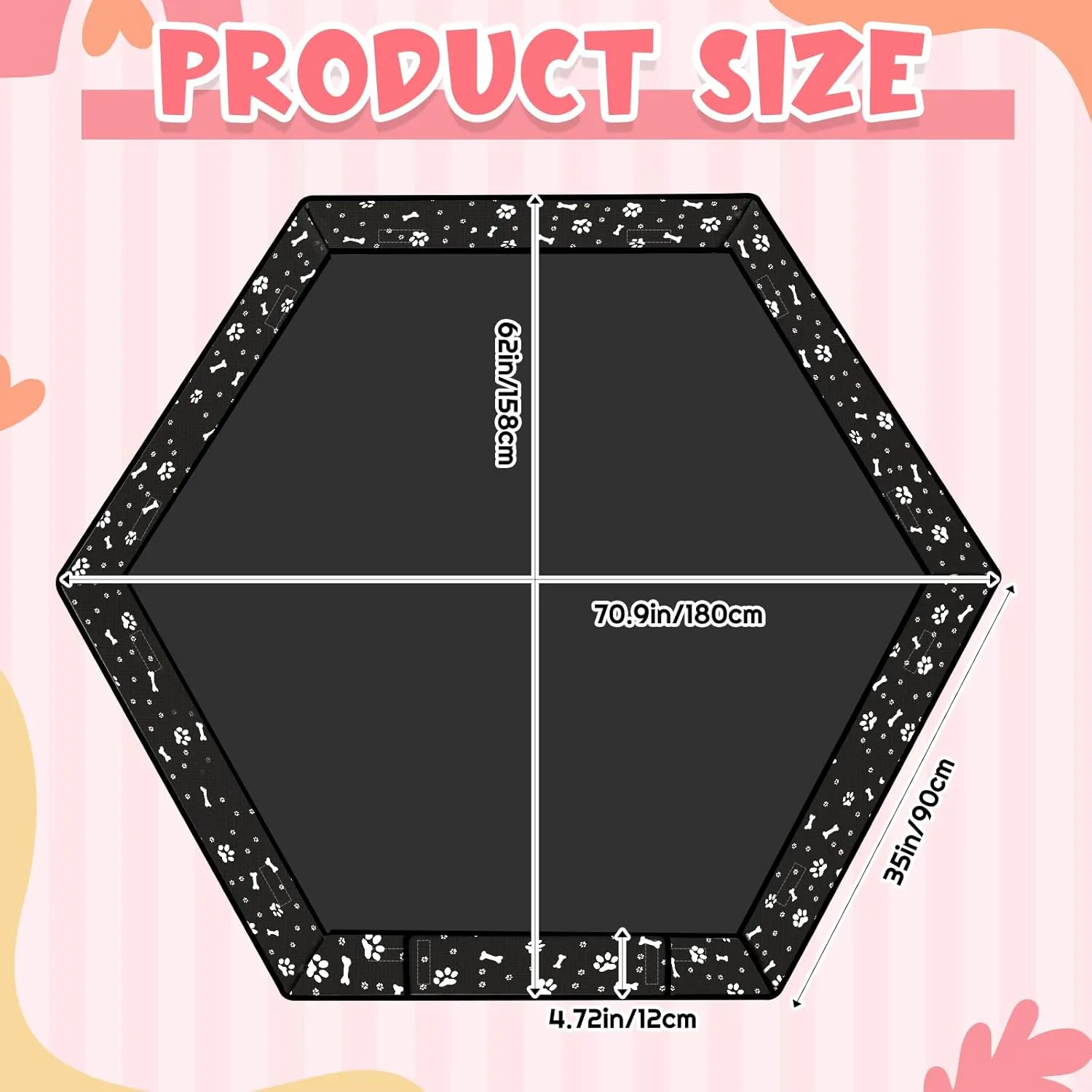 Marsui Dog Playpen Bottom Pad Fits for 36inch W and 24inch H 6 Panels Exercise Pet Dog Mat Puppy Crate Pad Reusable Washable Pet Training Pee Mat Hoop and Loop Design, Playpen Not Included(Black)