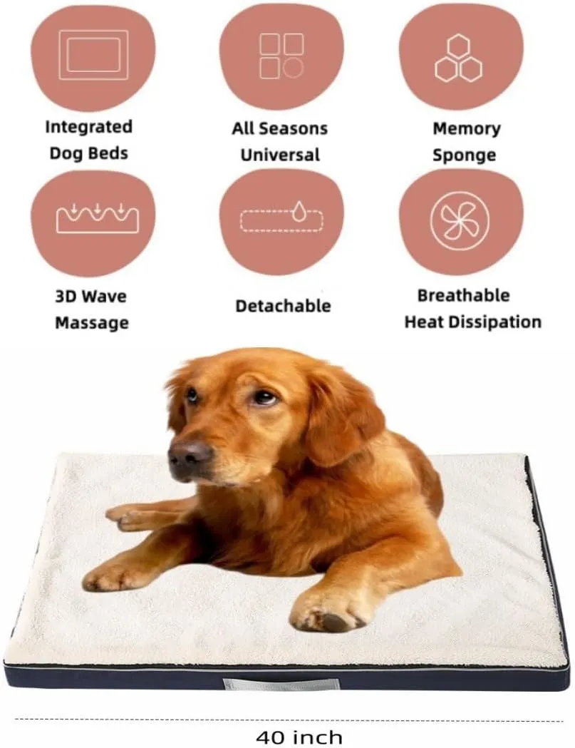 Memory Foam Dog Bed for Extra Large Dogs Washable Dog Beds,Orthopedic Waterproof Large Dog Bed with Washable Removable Cover (L, White Blue)