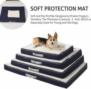 Memory Foam Dog Bed for Extra Large Dogs Washable Dog Beds,Orthopedic Waterproof Large Dog Bed with Washable Removable Cover (L, White Blue)