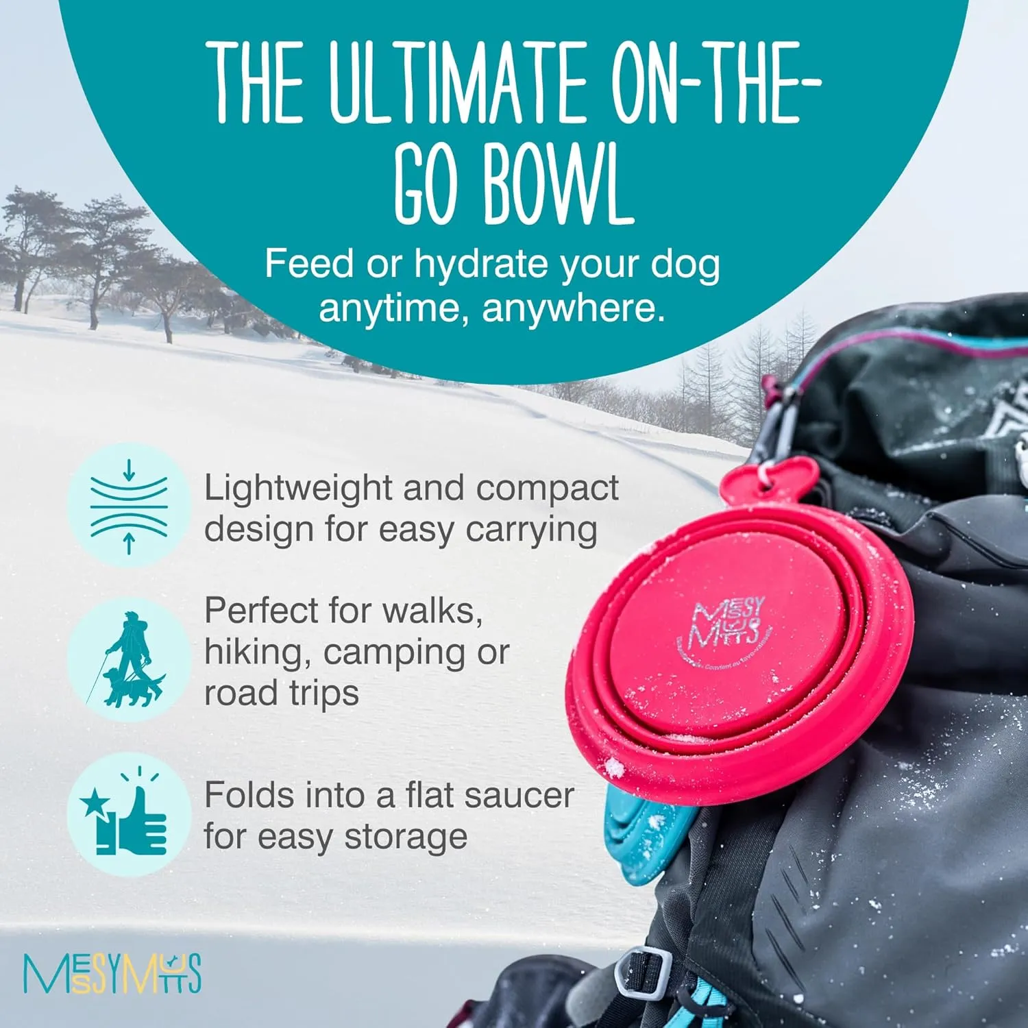 Messy Mutts Silicone Collapsible Bowl | Pet Travel Necessity | Portable Water or Food Dish | Pop Up Watering Bowl | Camping, Hiking, Walking Accessory | Small, 1.75 Cups | Watermelon