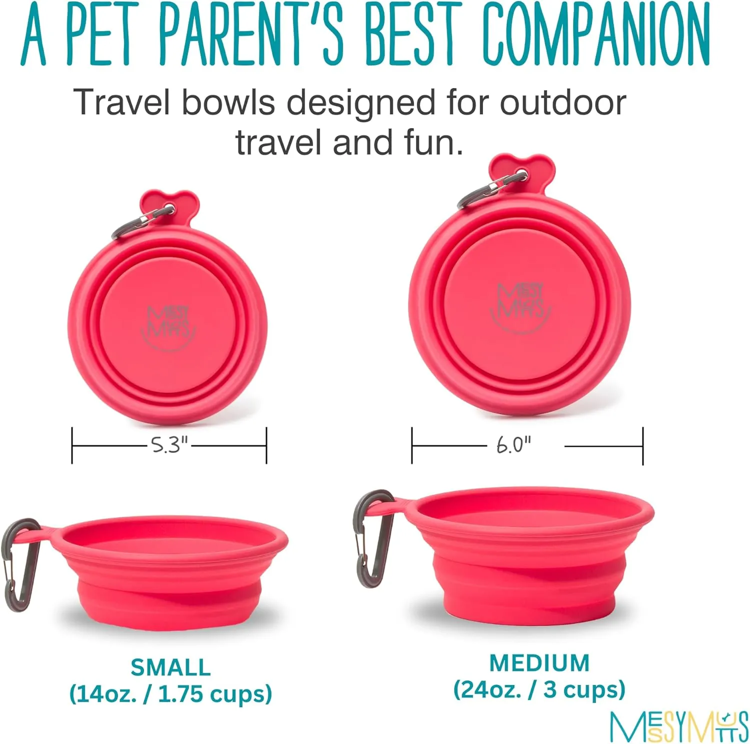 Messy Mutts Silicone Collapsible Bowl | Pet Travel Necessity | Portable Water or Food Dish | Pop Up Watering Bowl | Camping, Hiking, Walking Accessory | Small, 1.75 Cups | Watermelon