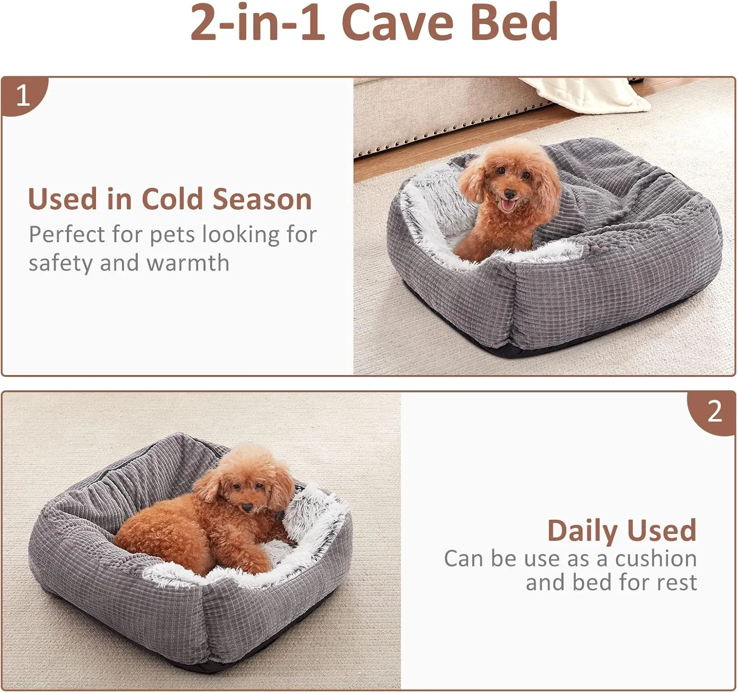 MIXJOY Dog Beds for Large Medium Small Dogs, Rectangle Cave Hooded Blanket Puppy Bed, Luxury Orthopedic Cat Beds for Indoor Cats, Warmth and Machine Washable (35 inches, Grey)
