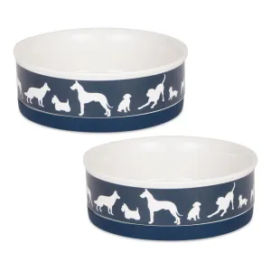 Navy Dog Show Pet Bowl Set/2, Medium - 1.5 C. Capacity