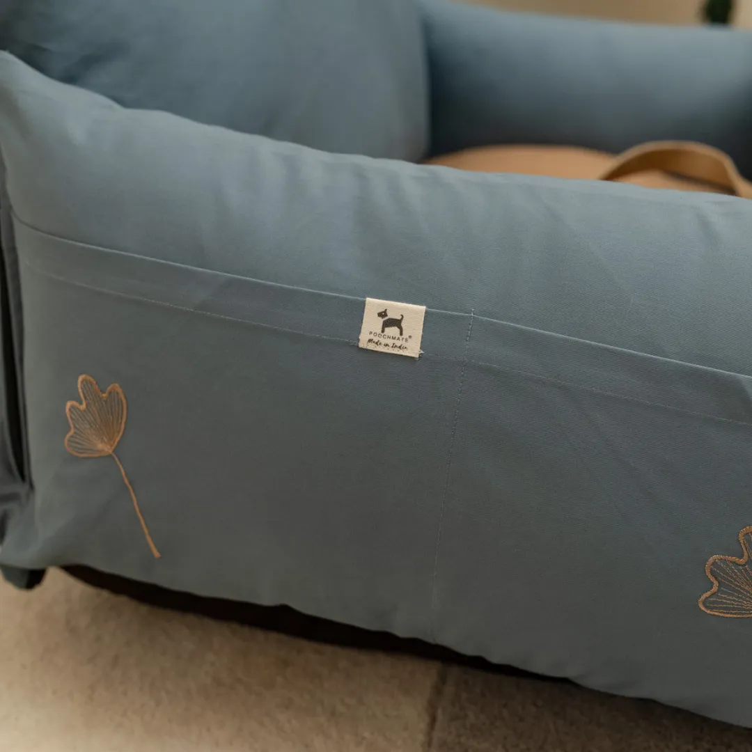 OAK Boho Holiday Travel Bed for Medium Dogs : Stone Blue & Sand
