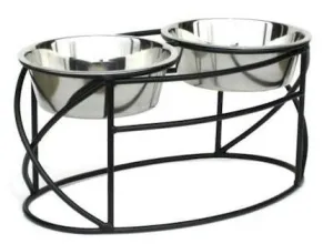 Oval Cross Double Raised Feeder - Small-Silver