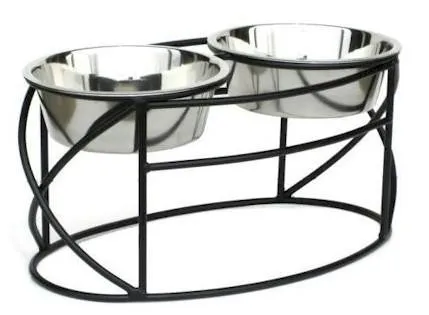 Oval Cross Double Raised Feeder - Small-Silver