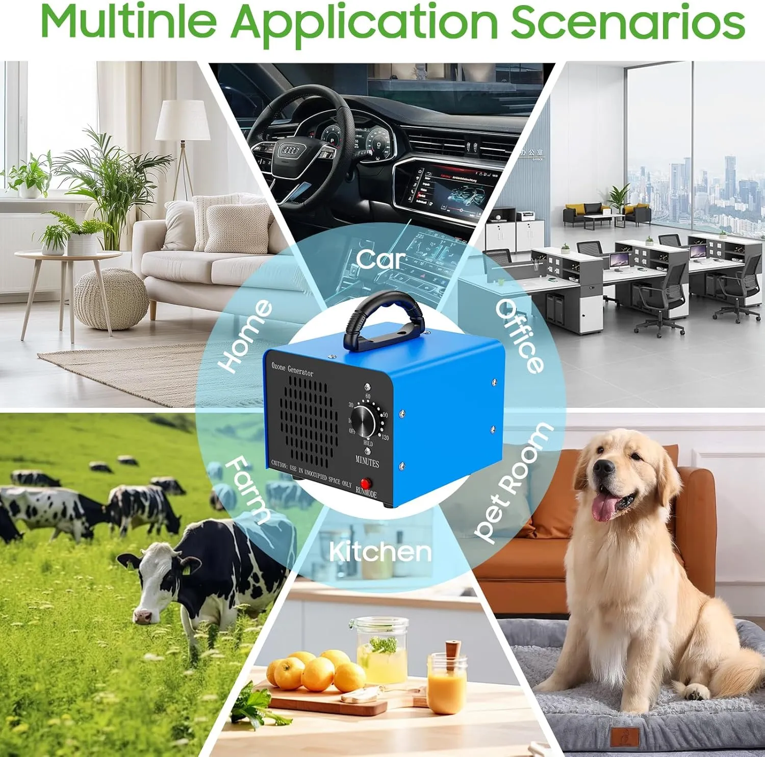 Ozone Generator 80,000mg/h, High Capacity Ozone Machine for Home Car Pet & Basement Odor, Suitable for Spaces up to 7,000 Square Feet, Blue (80,000 mg/h)