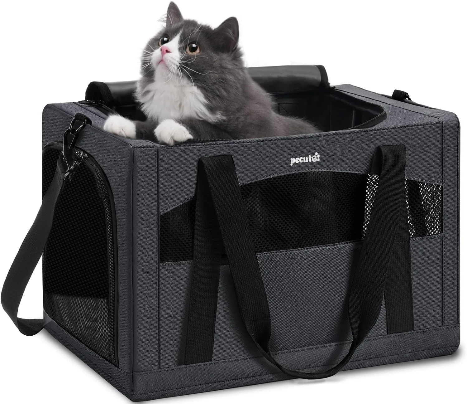Pecute Cat Carrier Stale, Pet Carrier Breathable and Portable, Cat Carriers Bag with Scientific Hidden Partition, Carriers for Cat Under 5kg, Dog Carriers Suitable for Travel and Outing, Dark Gray