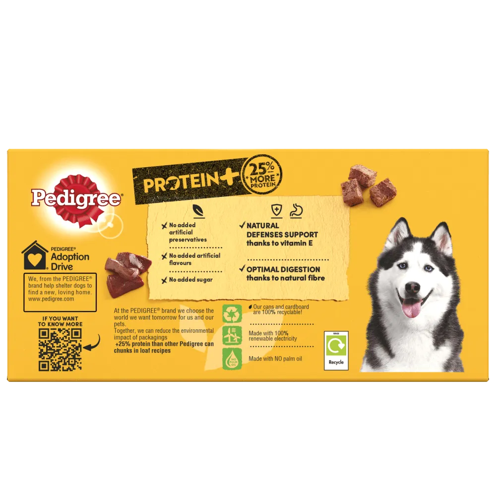 Pedigree | Wet Dog Food | Protein  Plus Mixed Selection in Loaf - 6 x 400g Tins