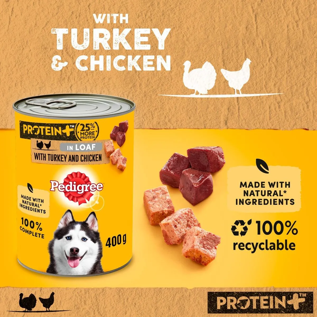 Pedigree | Wet Dog Food | Protein  Plus Mixed Selection in Loaf - 6 x 400g Tins