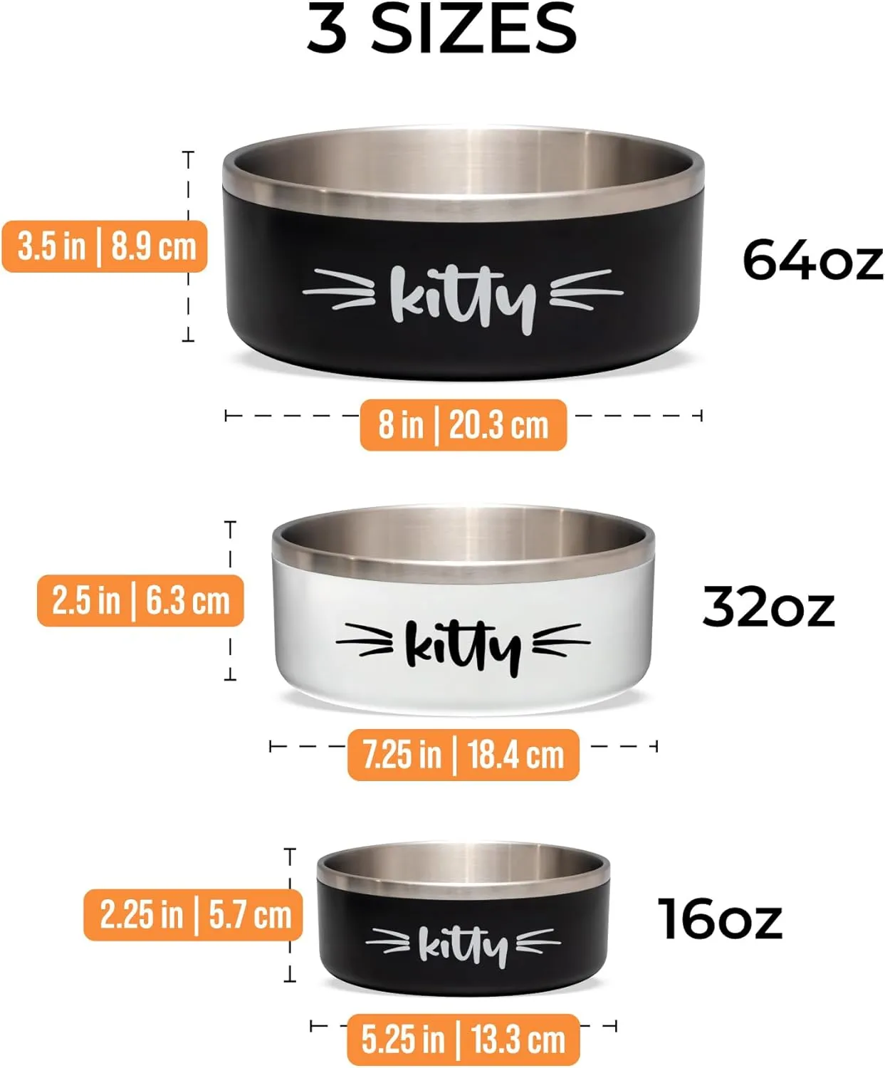 Personalized Pet Bowl with Name, Custom Non-Slip Stainless Steel Dog & Cat Food and Water Feeding Bowl, Gift for Animal Moms (Whiskers)