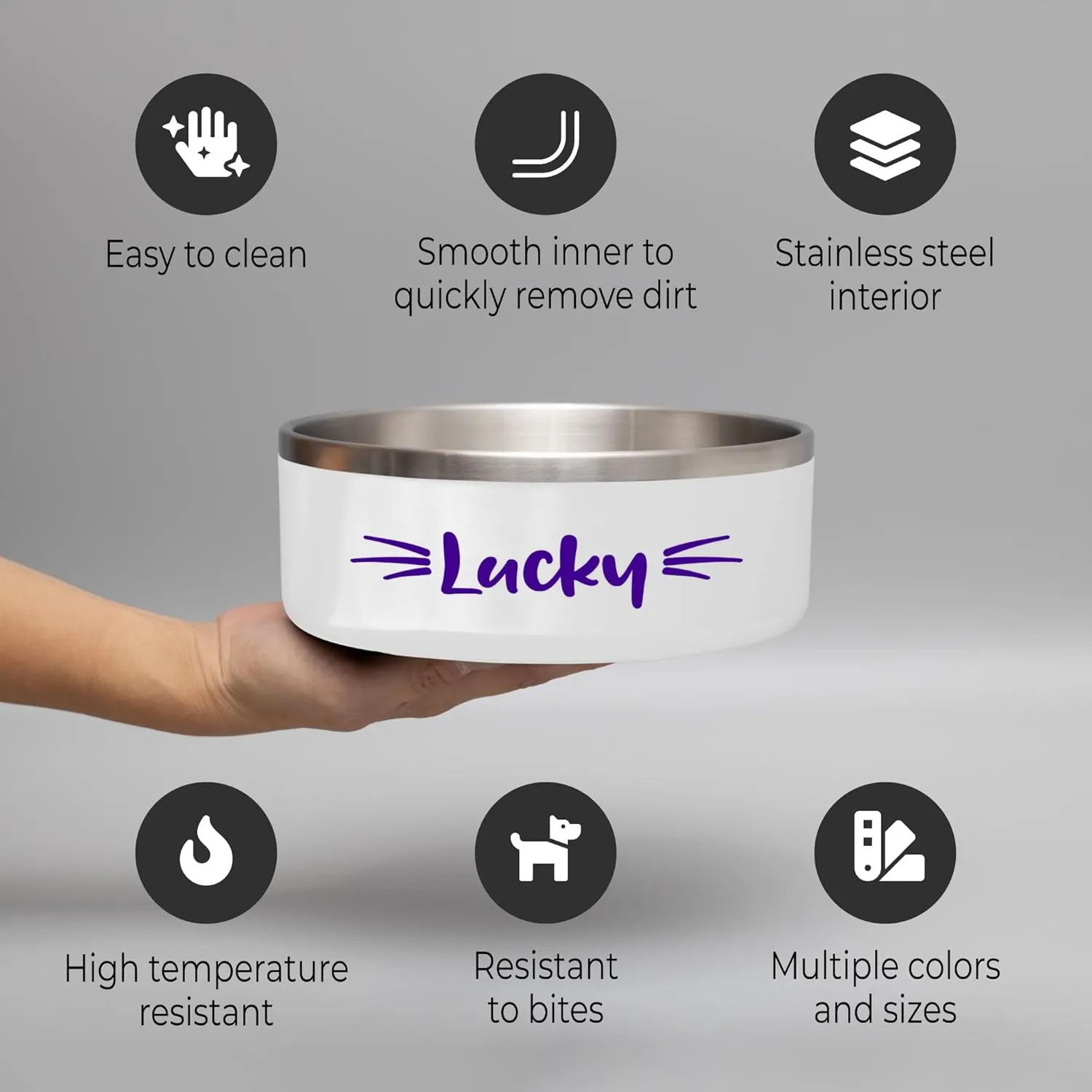 Personalized Pet Bowl with Name, Custom Non-Slip Stainless Steel Dog & Cat Food and Water Feeding Bowl, Gift for Animal Moms (Whiskers)