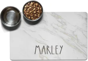 Personalized Pet Mat - Waterproof & Non-Slip Pet Food Mat with Edges - Cats & Dogs Feeding Mats - Petfood, Water, Dish Bowls Pad - Gifts for Dog & Cat (18x36, Grey Marble)