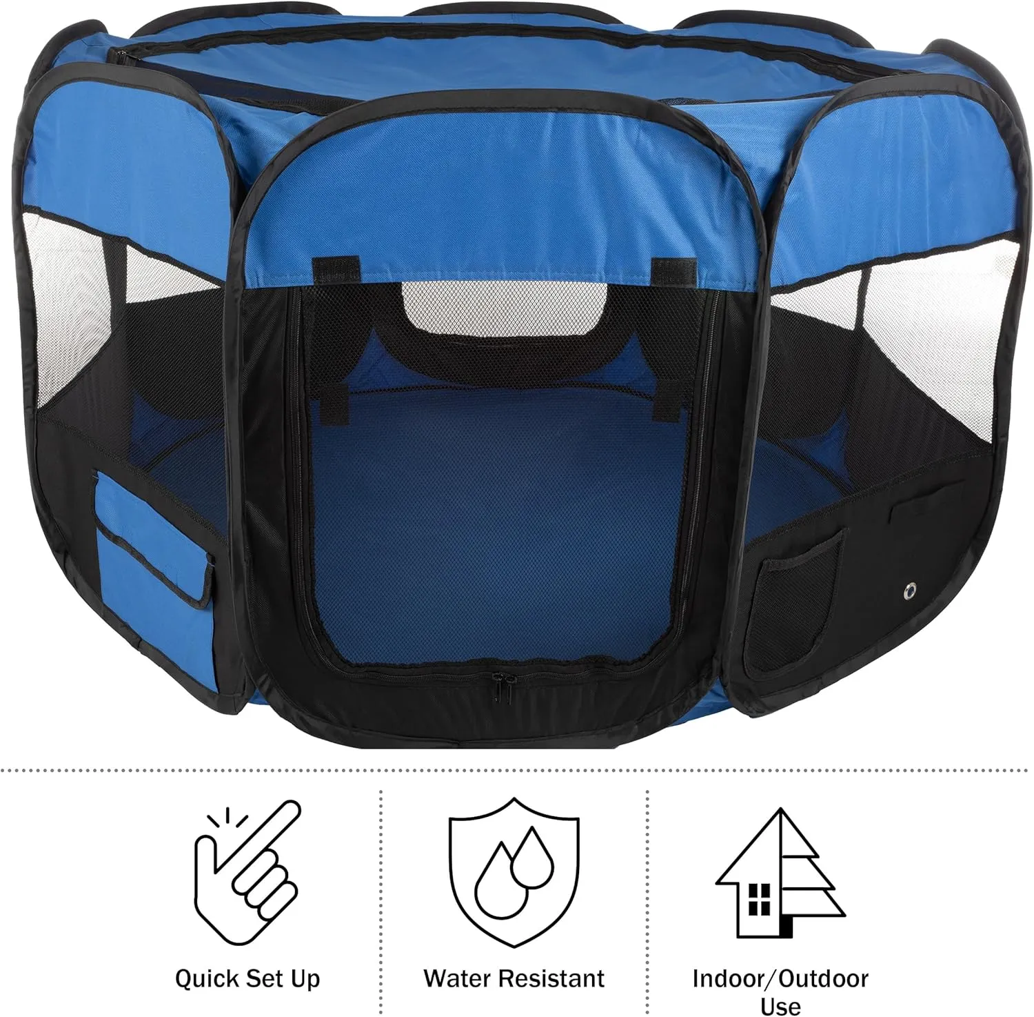 Pet Playpen - 42x25 Pop-Up Dog Kennel with Carry Bag - Portable Play Pen for Dogs, Cats, Rabbits, and Small Animals by PETMAKER (Blue)