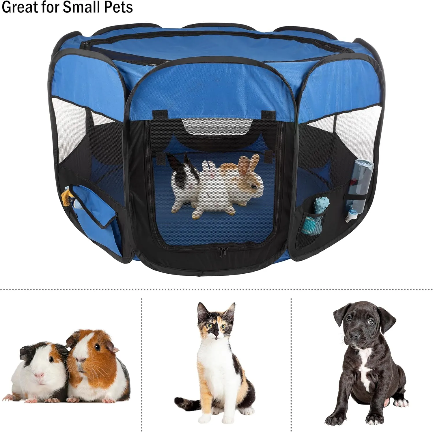 Pet Playpen - 42x25 Pop-Up Dog Kennel with Carry Bag - Portable Play Pen for Dogs, Cats, Rabbits, and Small Animals by PETMAKER (Blue)