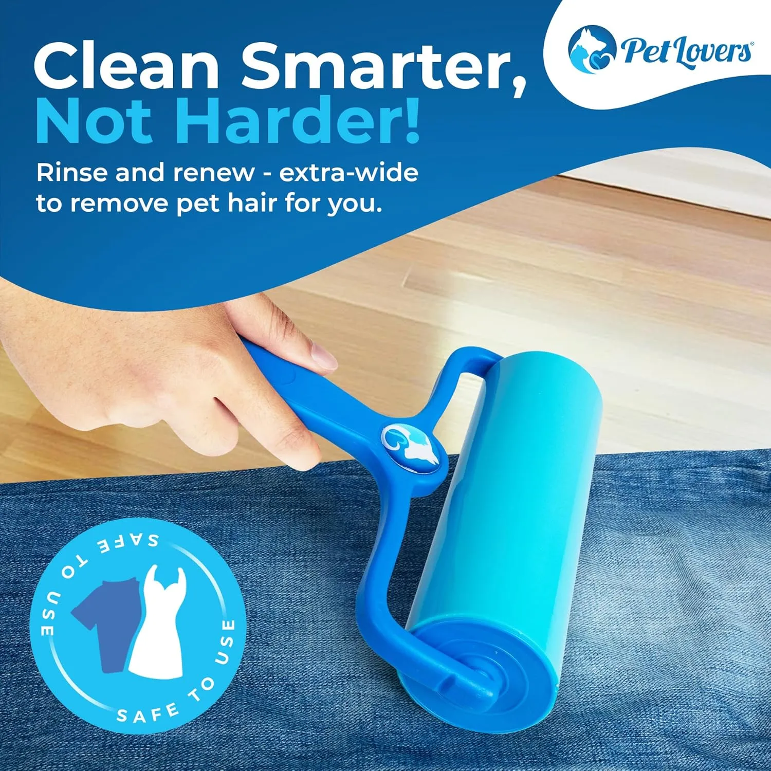 PetLovers EzRoll Reusable Lint Roller - Sticky for Life & Multi-Purpose Pet Hair, Dust, & Lint Remover for Clothing, Upholstery, & Cars - Sustainable, Washable & Efficient (Large)
