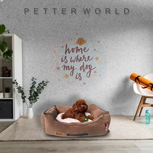 Petter World Ultra Luxury Micro Lounger Bed With Removable Sherpa for Dogs (Mocha Brown)