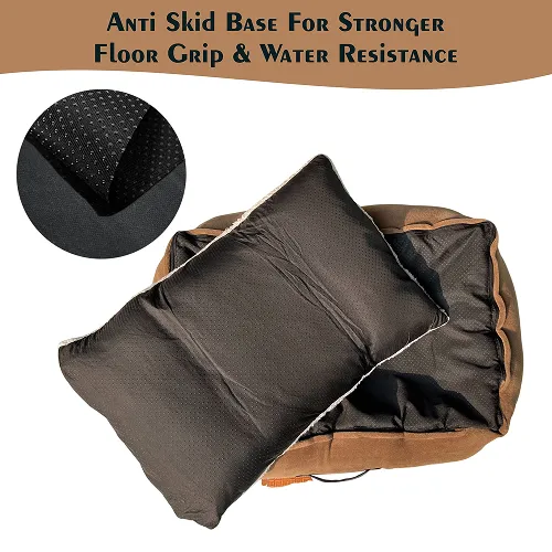 Petter World Ultra Luxury Micro Lounger Bed With Removable Sherpa for Dogs (Mocha Brown)