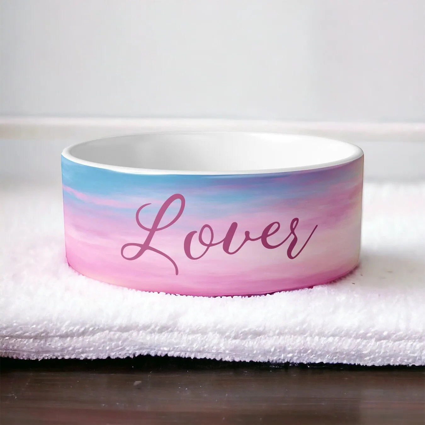 Pink and Blue Tie Dye Lover Pet Bowls, Personalized Dog Bowl, Cat Pet Bowl with Name