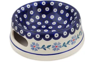 Polish Pottery 6" Pet Bowl Peacock Forget-Me-Not