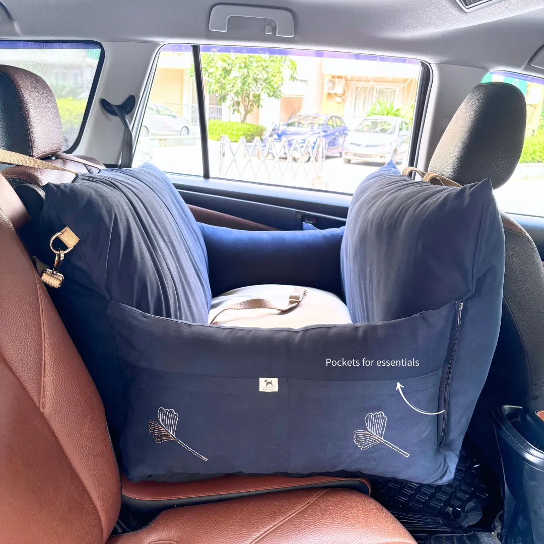 PoochMate Travel Bed for Medium Dogs : Navy & Beige