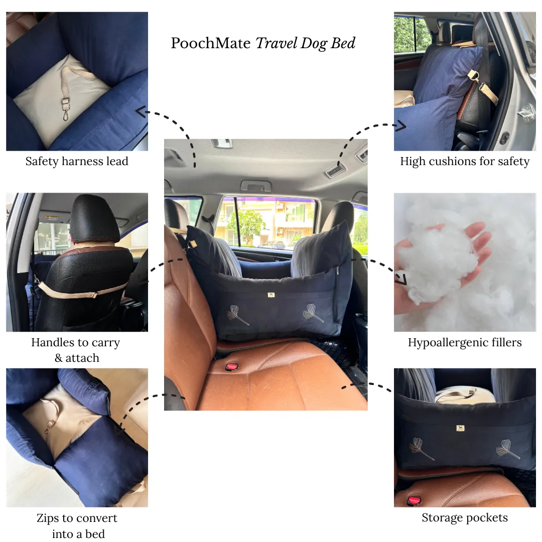 PoochMate Travel Bed for Medium Dogs : Navy & Beige